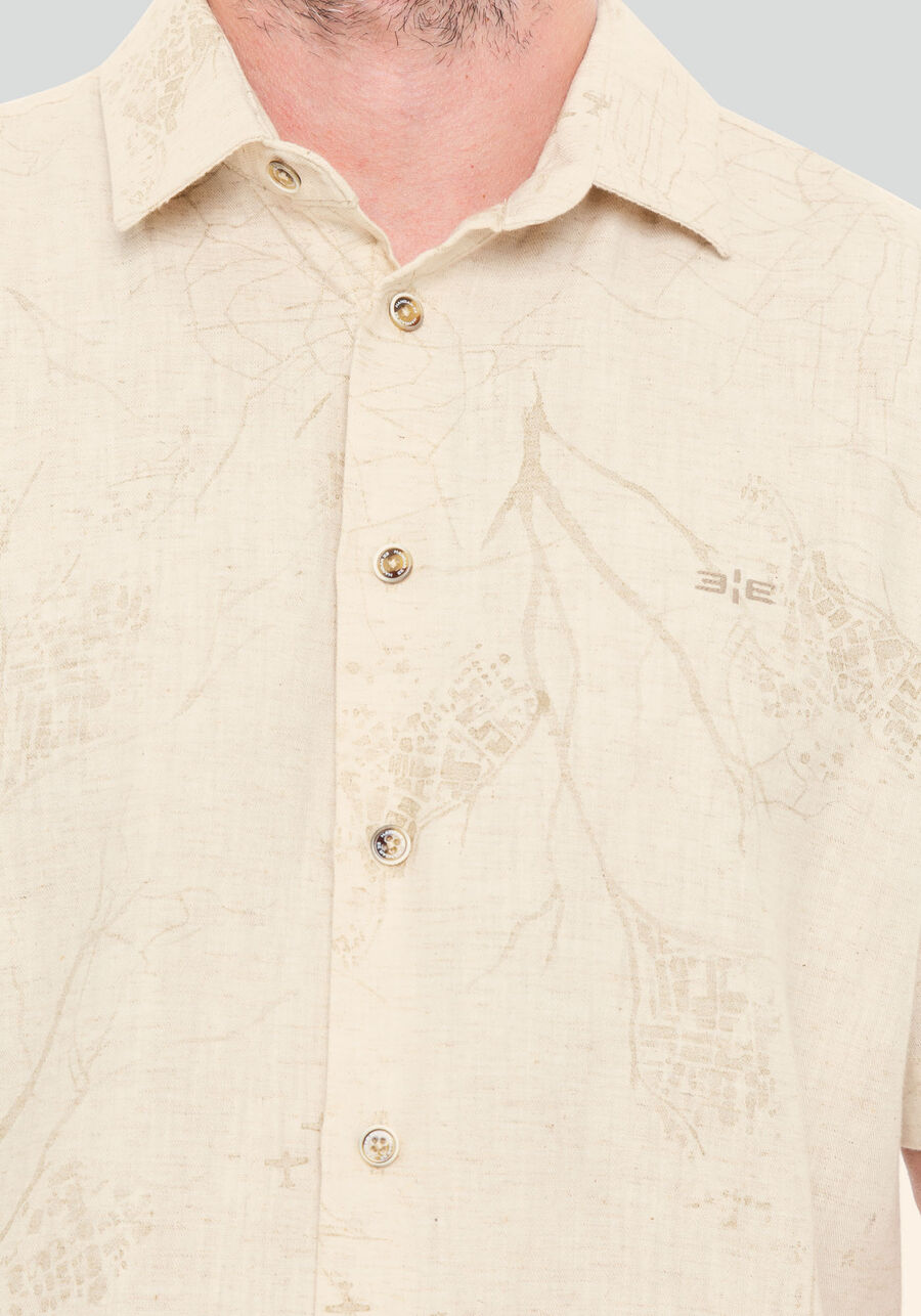 Camisa Manga Curta Masculina em Linho Estampada, GALHOS OFF. Camisa Manga Curta Masculina em Linho Estampada, GALHOS OFF, large.