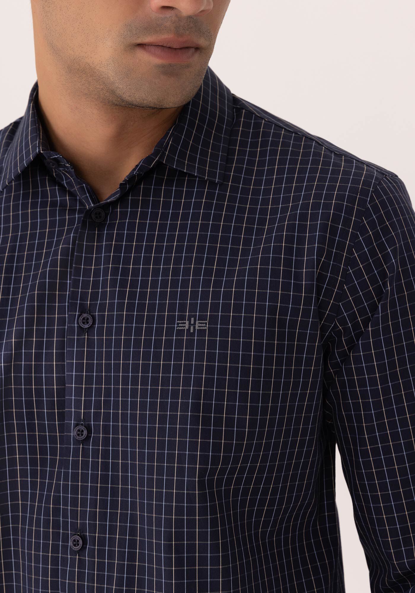 Camisa De Mangas Longas Slim Fit Em Algod&atilde;o Mercerizado, MARINHO ACTION, large.