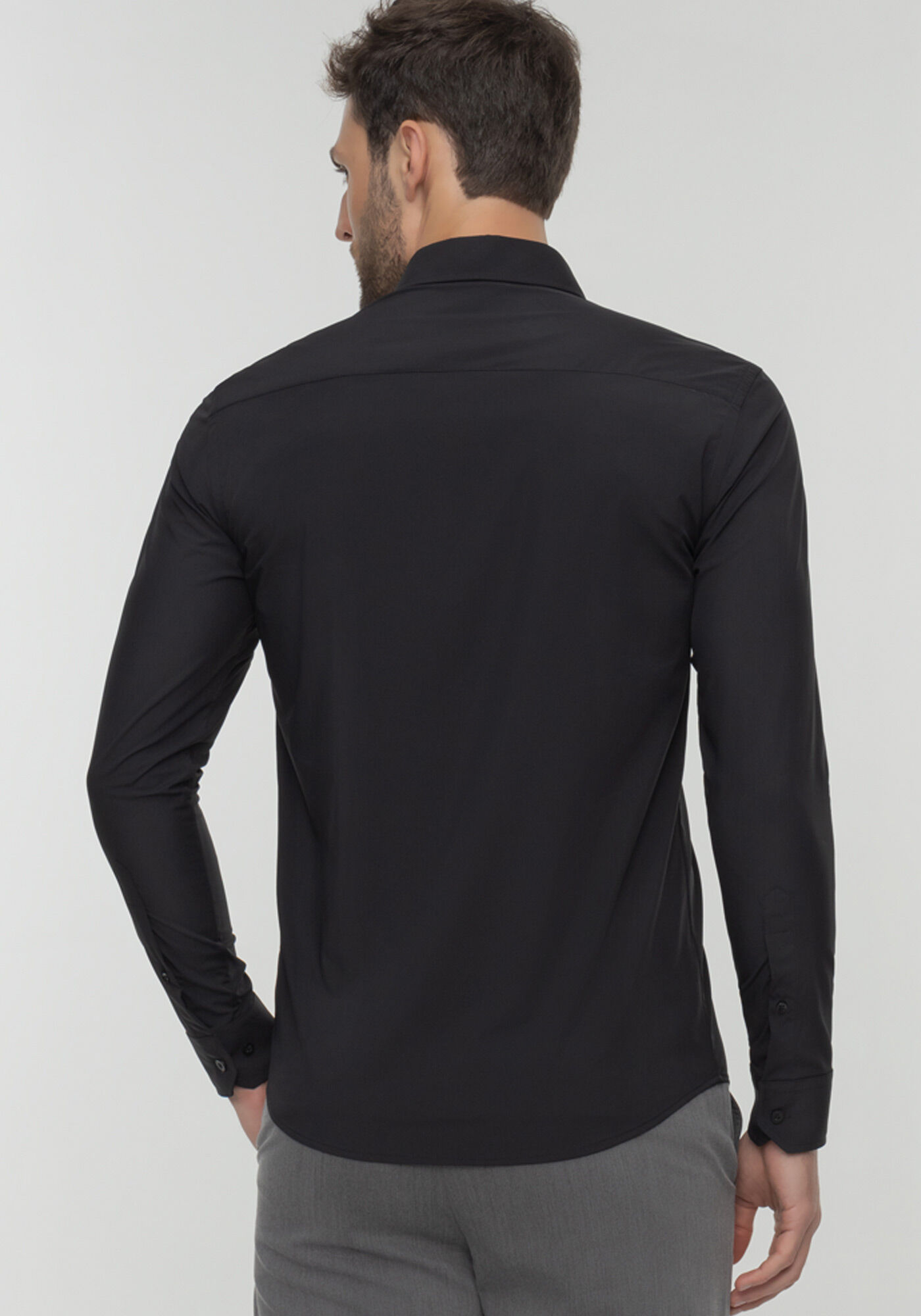 Camisa Slim Fit De Mangas Longas Com Prote&ccedil;&atilde;o Solar, PRETO, large.