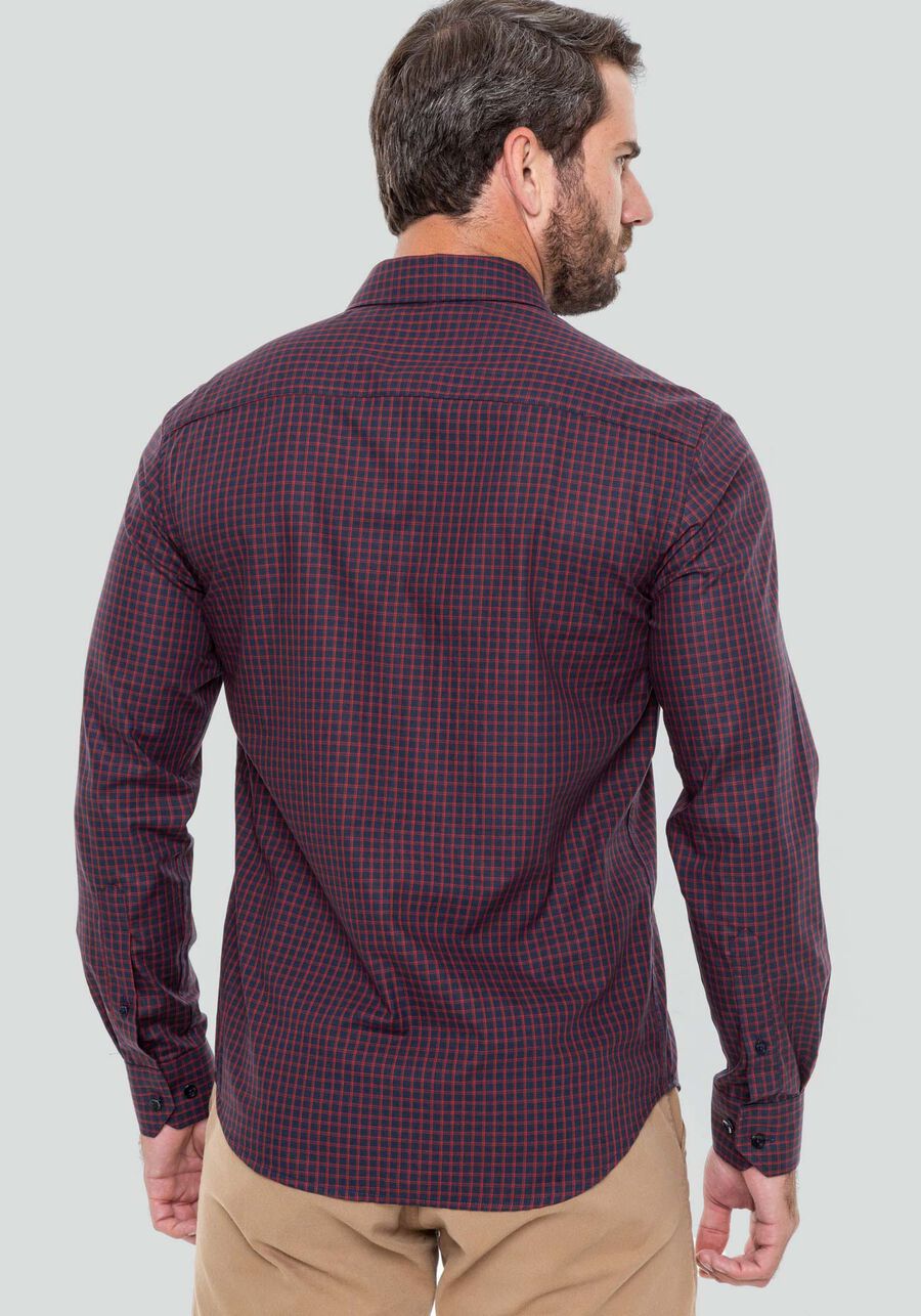 Camisa Manga Longa Masculina em Tricoline Slim Fit, VERMELHO F/MARINHO F. Camisa Manga Longa Masculina em Tricoline Slim Fit, VERMELHO F/MARINHO F, large.