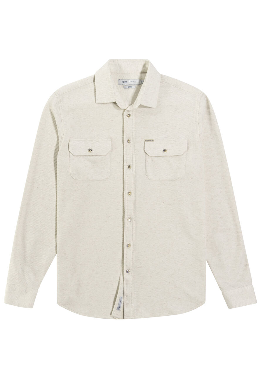 Camisa Masculina Comfort em Malha Lino com Bolsos, BEGE SYSTEM. Camisa Masculina Comfort em Malha Lino com Bolsos, BEGE SYSTEM, large.