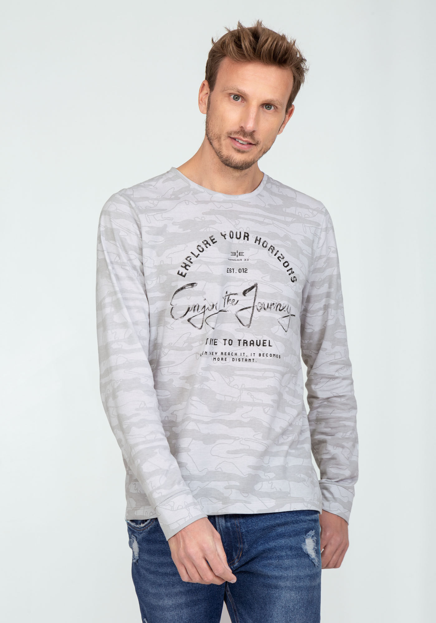 Camiseta Manga Longa Estampada Tal Pai Tal Filho, GRID CINZA, large.