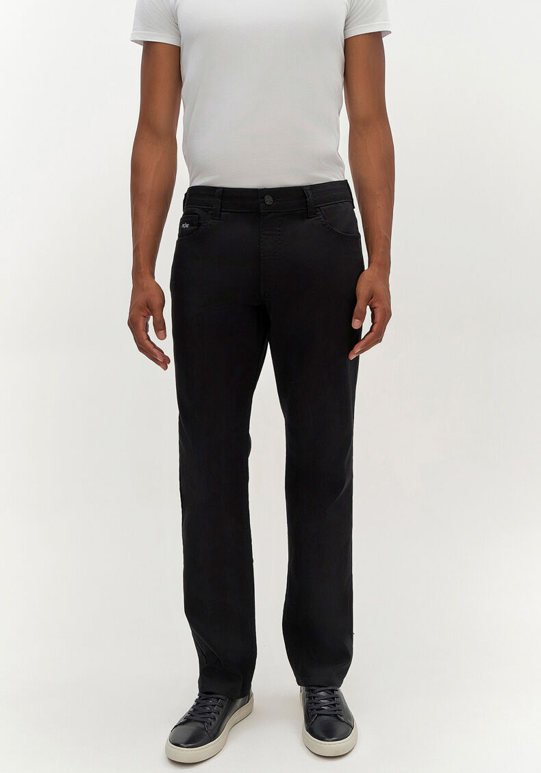 Cal&ccedil;a Reta Radial Amaciada Em Sarja Com Elastano N&atilde;o Desbota, PRETO REATIVO, large.