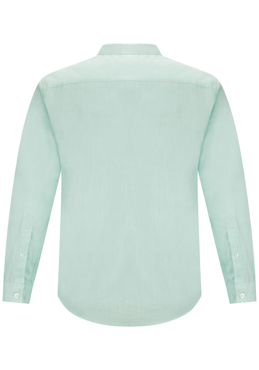 Camisa Masculina Gola Padre Slim Fit em Tecido Flamê, AZUL BORA BORA. Camisa Masculina Gola Padre Slim Fit em Tecido Flamê, AZUL BORA BORA, large.