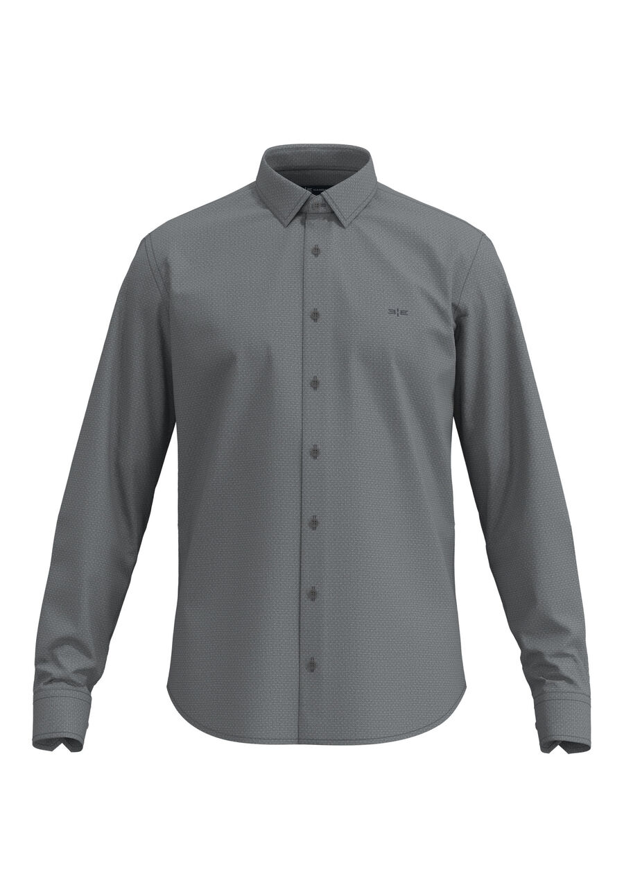 Camisa Slim Fit Em Tecido Mercerizado De Algodão, PRETO. Camisa Slim Fit Em Tecido Mercerizado De Algodão, PRETO, large.