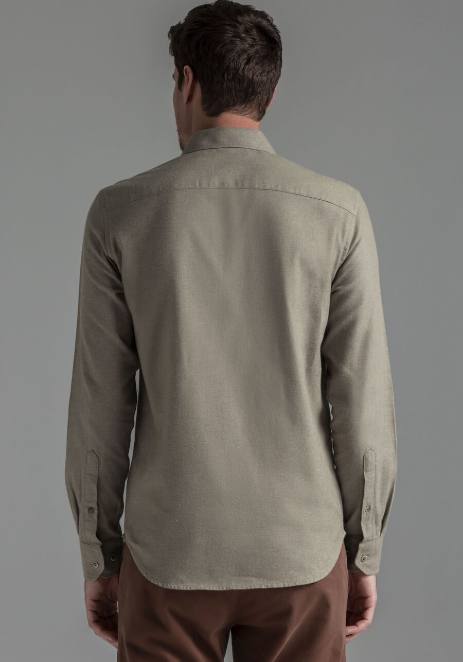 Camisa Masculina Slim Fit em Flanela com Bolso, BEGE RUSSET, large.