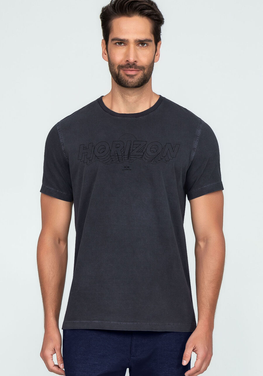 Camiseta em Malha Estampa Lettering, CINZA NOTI. Camiseta em Malha Estampa Lettering, CINZA NOTI, large.