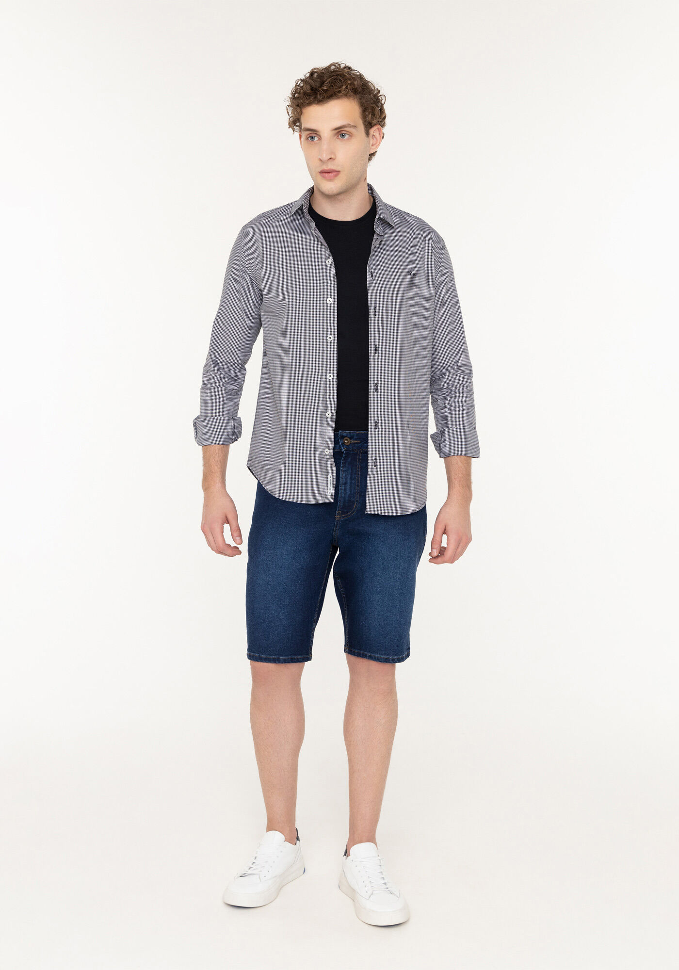 Bermuda Jeans Reta Radial Masculina Com Bolsos E Elastano, JEANS, large.