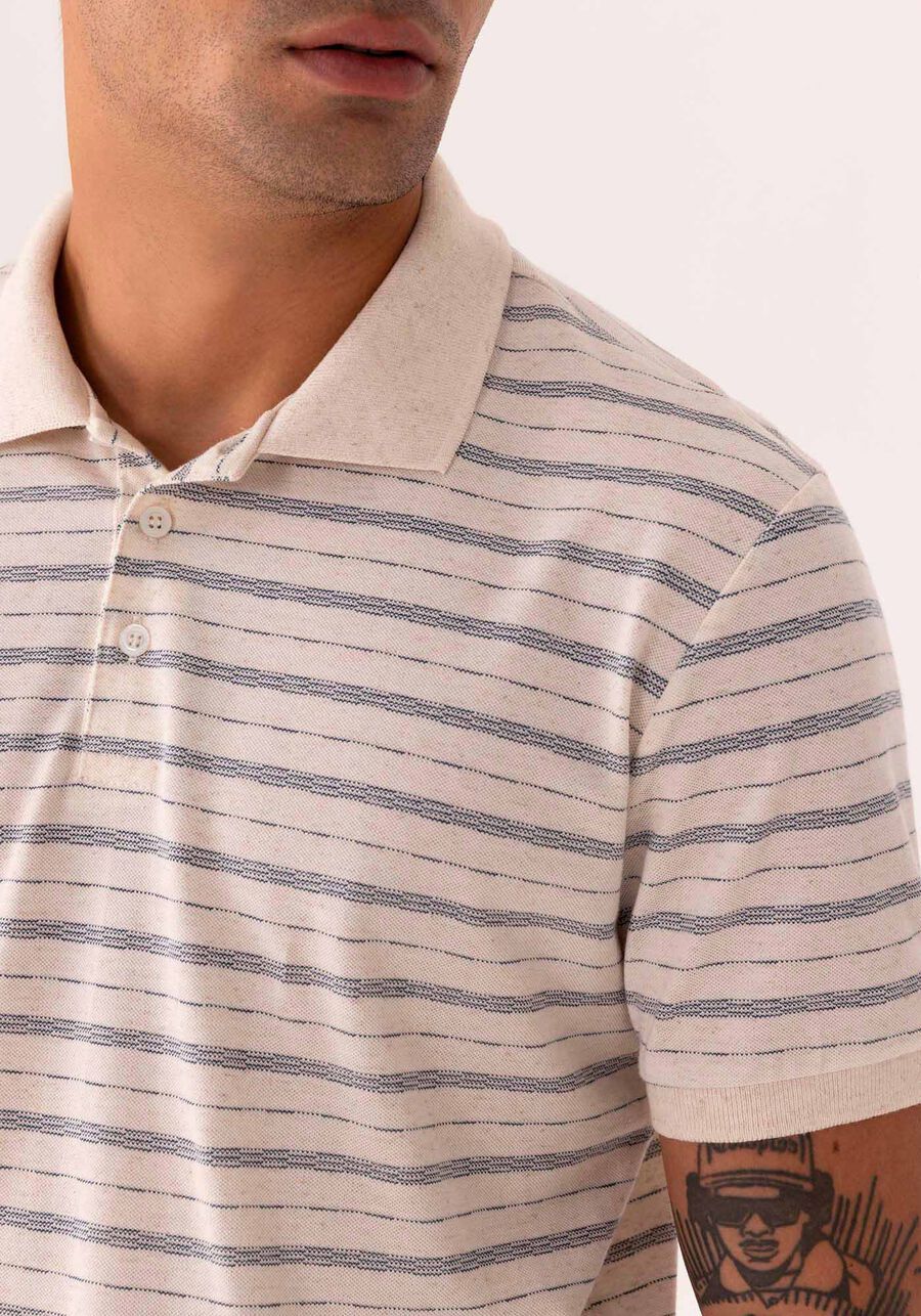 Camisa Polo Com Mangas Curtas Em Malha Piquet Com Linho, MARINHO IMPERIO. Camisa Polo Com Mangas Curtas Em Malha Piquet Com Linho, MARINHO IMPERIO, large.