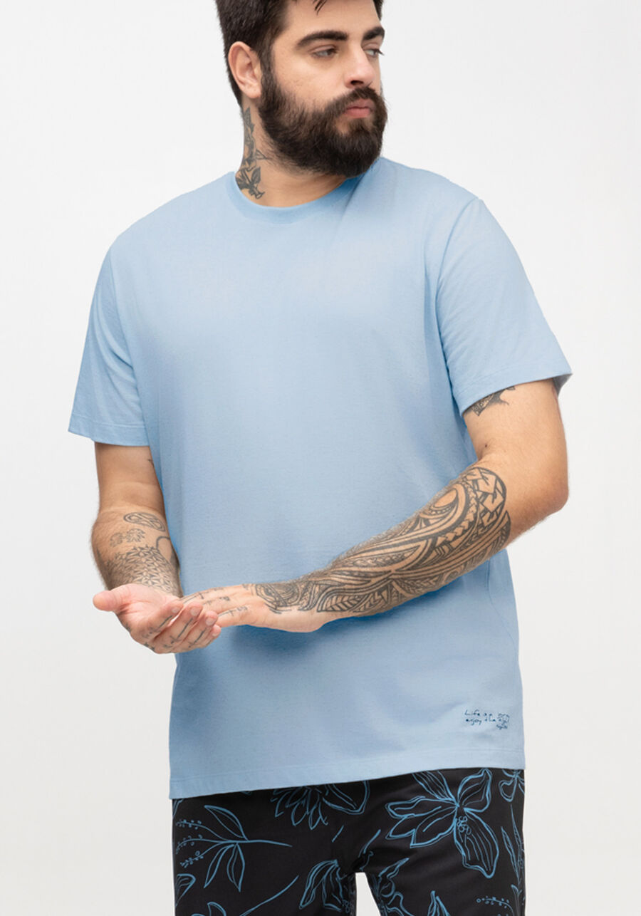 Camiseta Masculina Big & Tall em Malha Linho, AZUL ARTICO. Camiseta Masculina Big & Tall em Malha Linho, AZUL ARTICO, large.