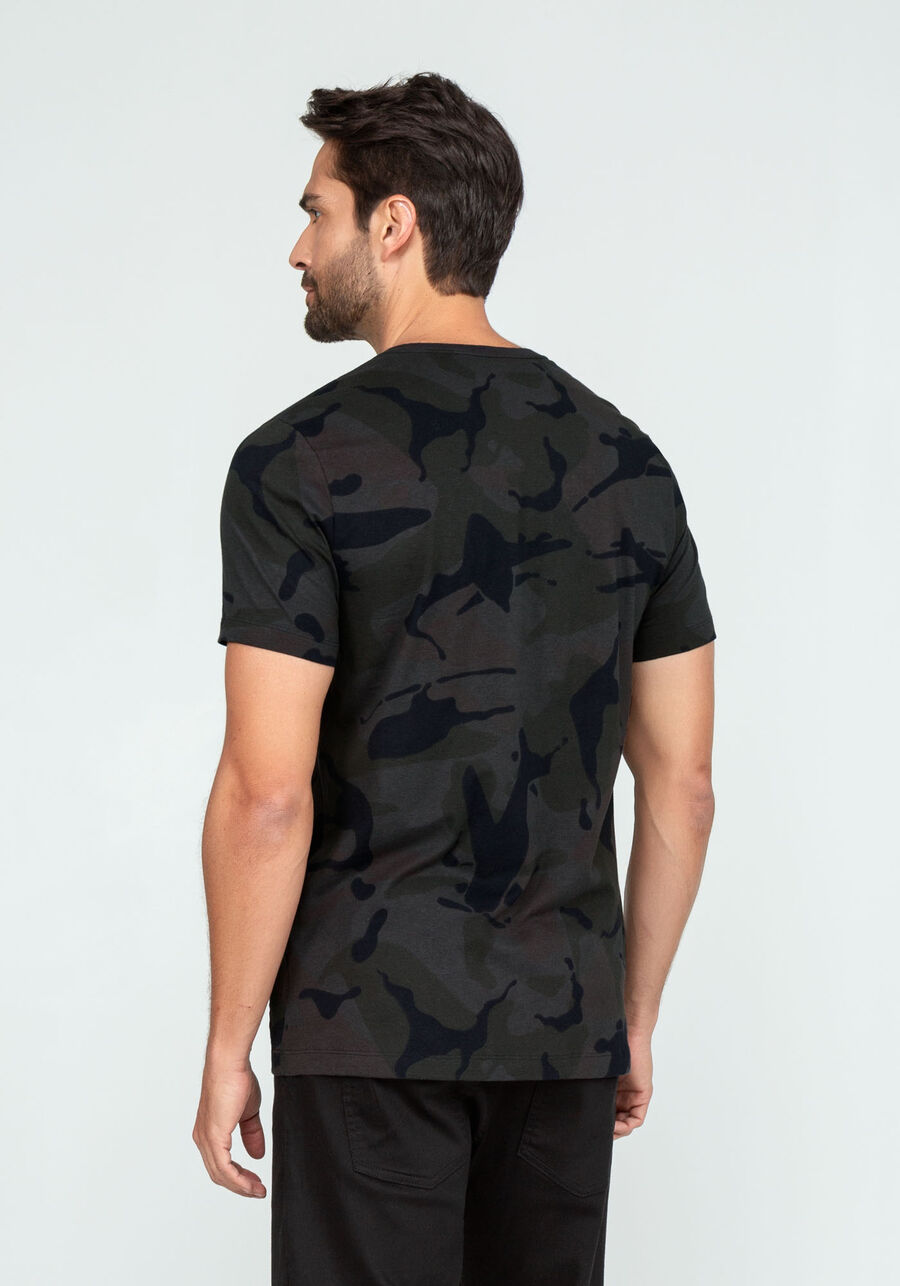Camiseta Camuflada em Malha com Decote Redondo, CAMU CINZA. Camiseta Camuflada em Malha com Decote Redondo, CAMU CINZA, large.