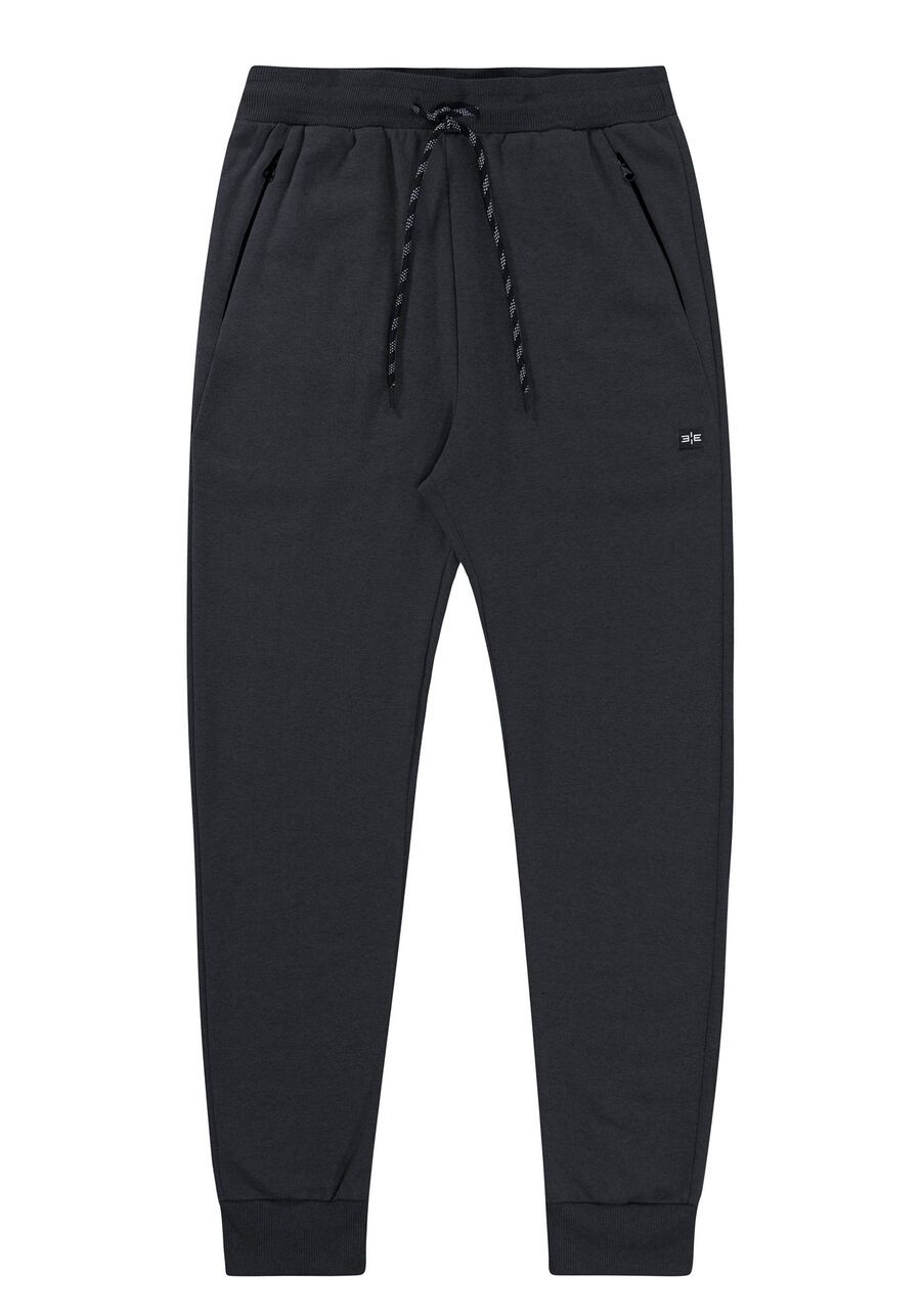 Calça Jogging em Moletom com Bolso Zíper, GRAFITE. Calça Jogging em Moletom com Bolso Zíper, GRAFITE, large.