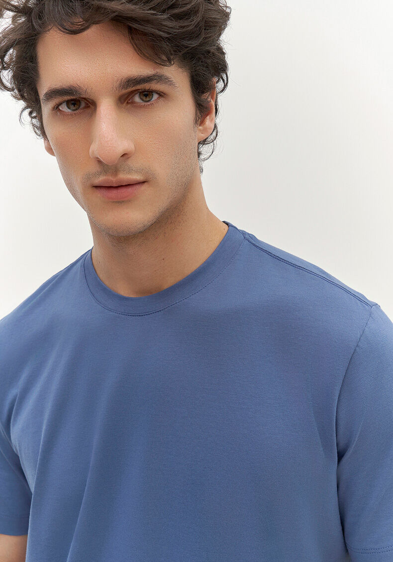 Camiseta De Mangas Curtas Em Malha De Algod&atilde;o Pima, AZUL SEED, large.