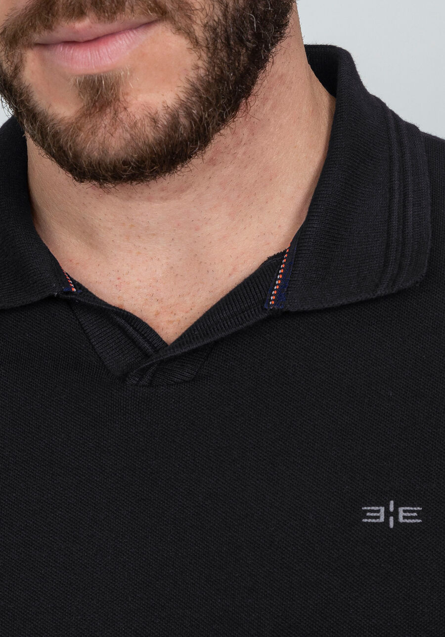 Camisa Polo Malha Piquet com Retilínea, PRETO REATIVO. Camisa Polo Malha Piquet com Retilínea, PRETO REATIVO, large.