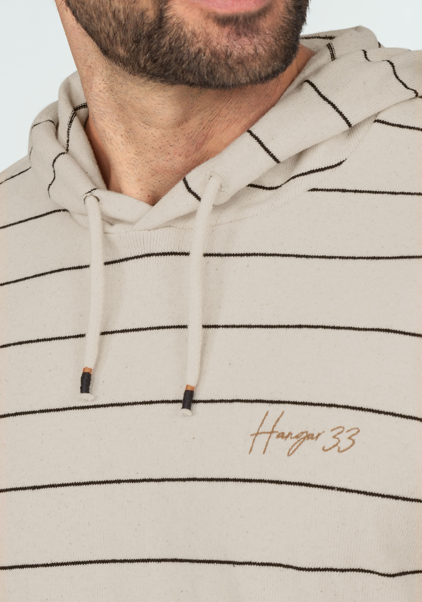 Blus&atilde;o Listrado em Malha com Capuz, BRANCO OFF WHITE, large.