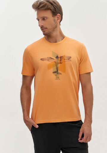 Camiseta Masculina em Malha Estampada, LARANJA BRIGHT. Camiseta Masculina em Malha Estampada, LARANJA BRIGHT, large.