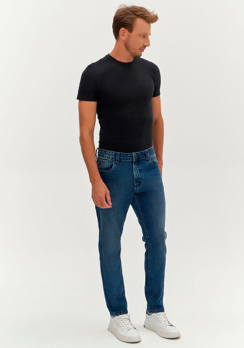 Cal&ccedil;a Jeans Masculina Skinny M&eacute;dia Estonada, JEANS, large.