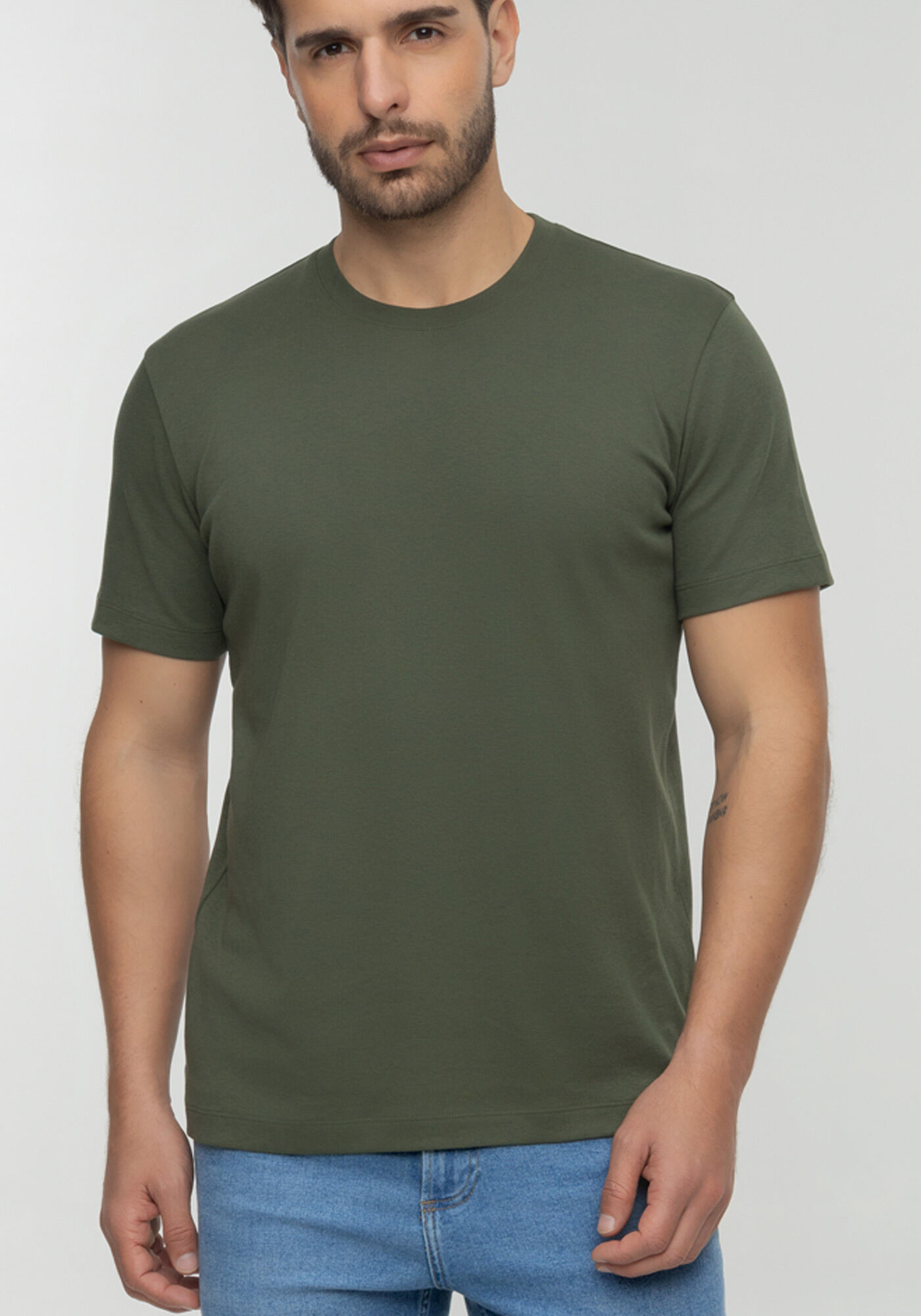 Camiseta De Mangas Curtas Em Malha Premium, VERDE HEIR, large.