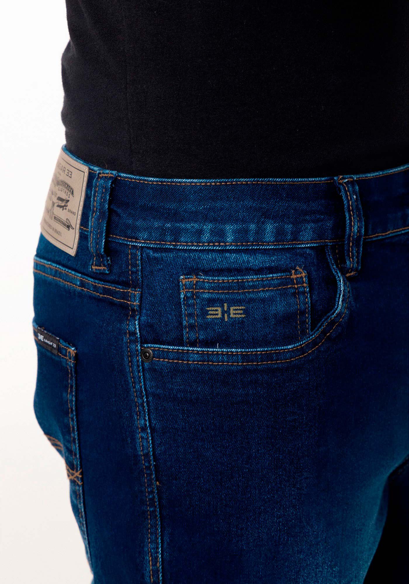 Bermuda Jeans Reta Radial Masculina Com Bolsos E Elastano, JEANS, large.