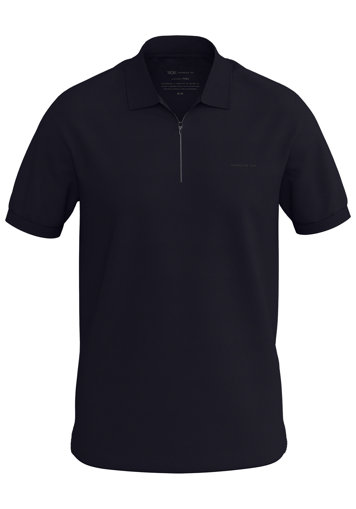 Camisa Polo Masculina em Malha Piquet Pima, PRETO REATIVO, large.
