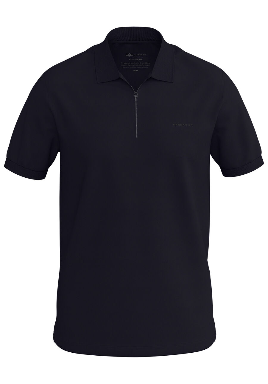 Camisa Polo Masculina em Malha Piquet Pima, PRETO REATIVO. Camisa Polo Masculina em Malha Piquet Pima, PRETO REATIVO, large.