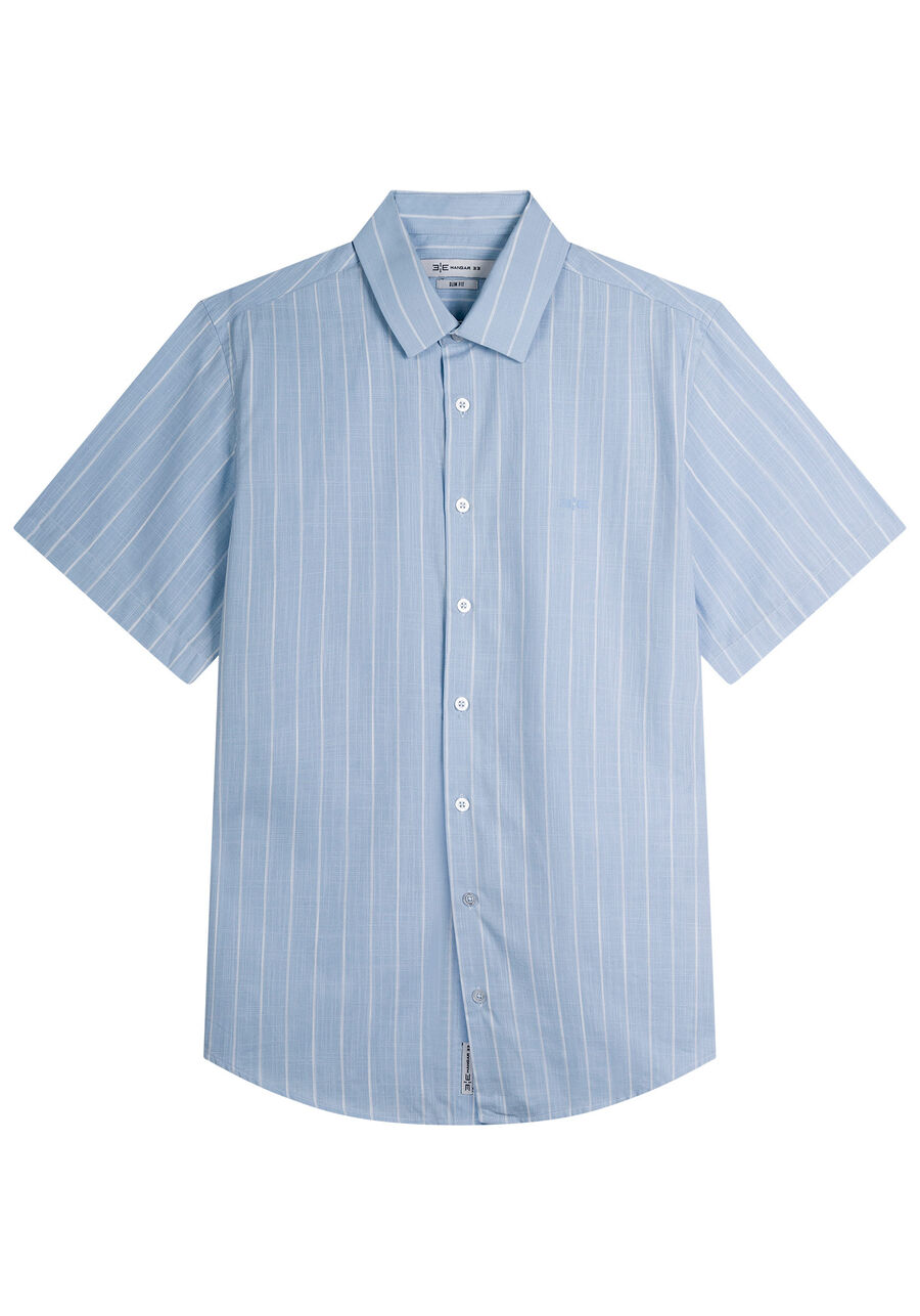 Camisa Masculina Manga Curta Flamê Listrada, AZUL CLARO. Camisa Masculina Manga Curta Flamê Listrada, AZUL CLARO, large.