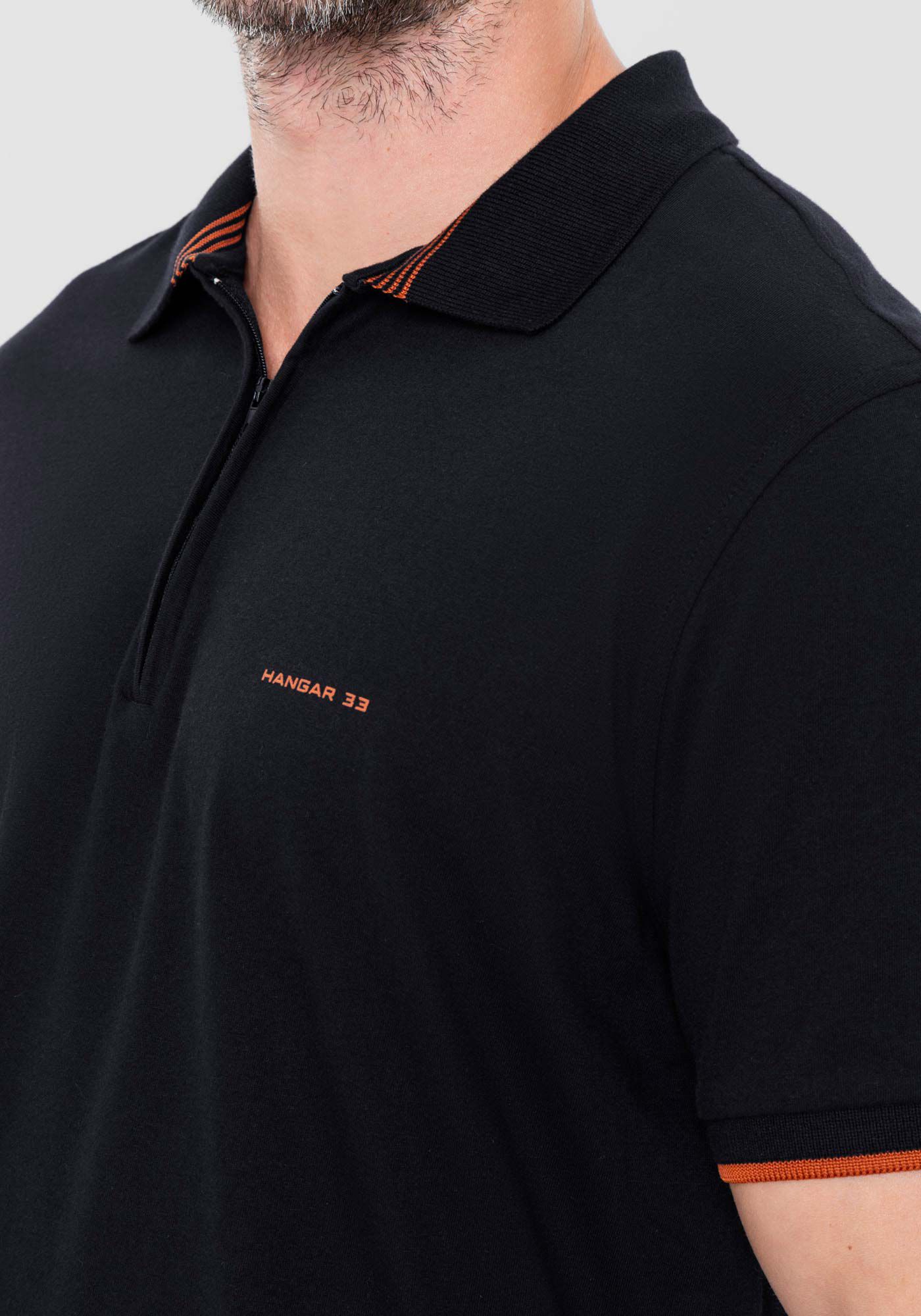 Camisa Polo Masculina em Malha com Z&iacute;per, PRETO REATIVO, large.