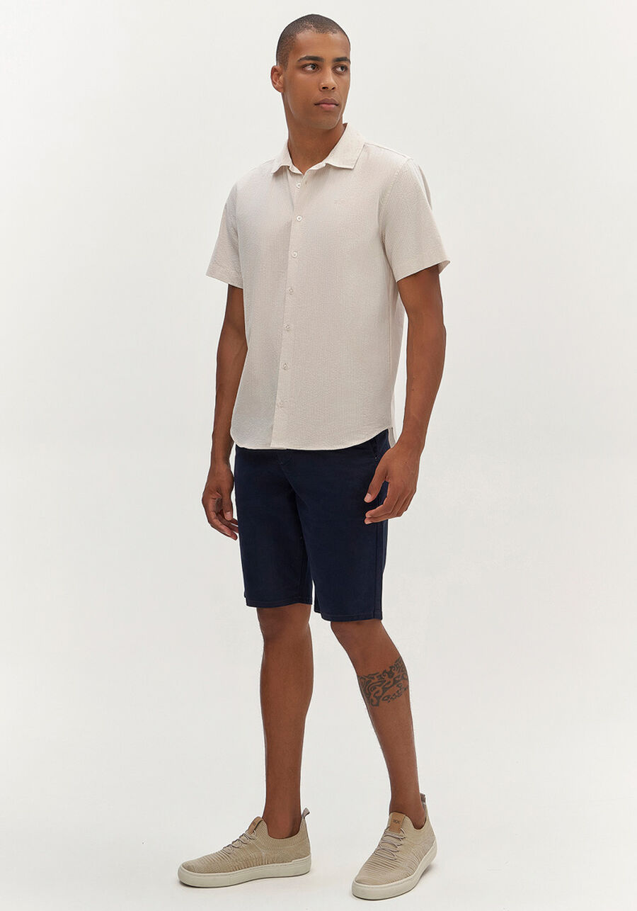 Camisa Masculina Slim Fit com Manga Curta, BEGE SYSTEM. Camisa Masculina Slim Fit com Manga Curta, BEGE SYSTEM, large.