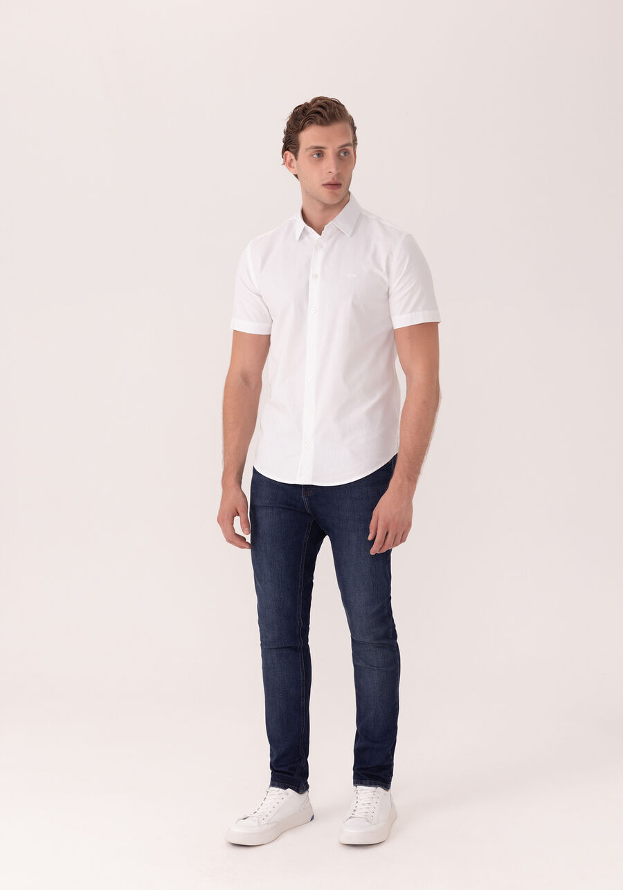 Camisa De Mangas Curtas Em Tecido De Algodão, BRANCO. Camisa De Mangas Curtas Em Tecido De Algodão, BRANCO, large.