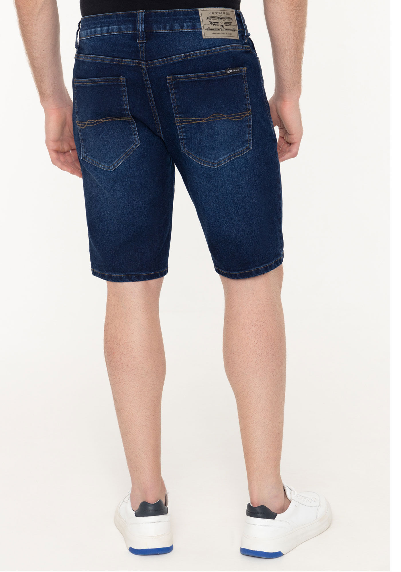 Bermuda Jeans Reta Radial Masculina Com Bolsos E Elastano, JEANS, large.