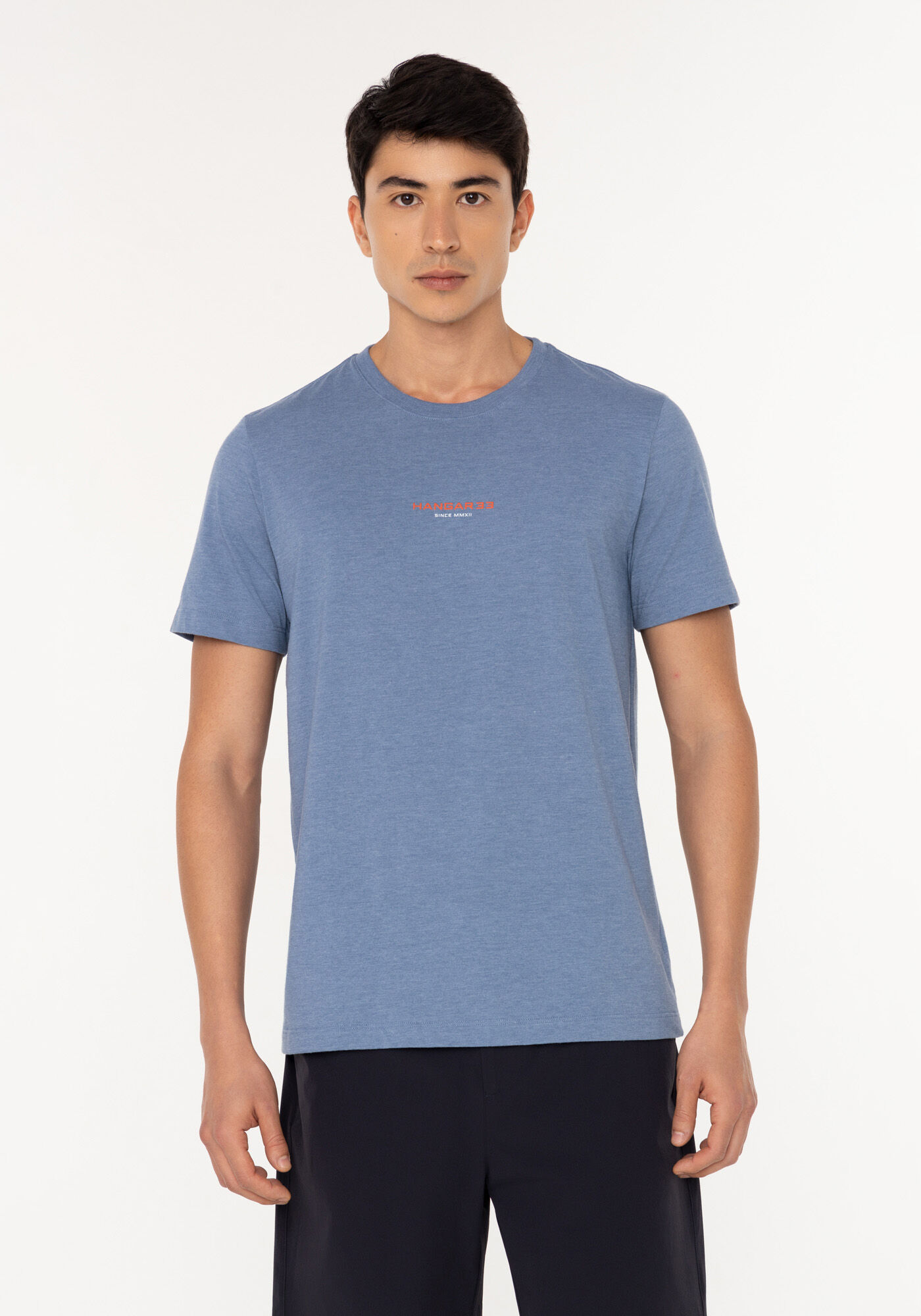 Camiseta Com Estampa E Mangas Curtas Em Malha Mesclada, MARINHO CRISTAL, large.