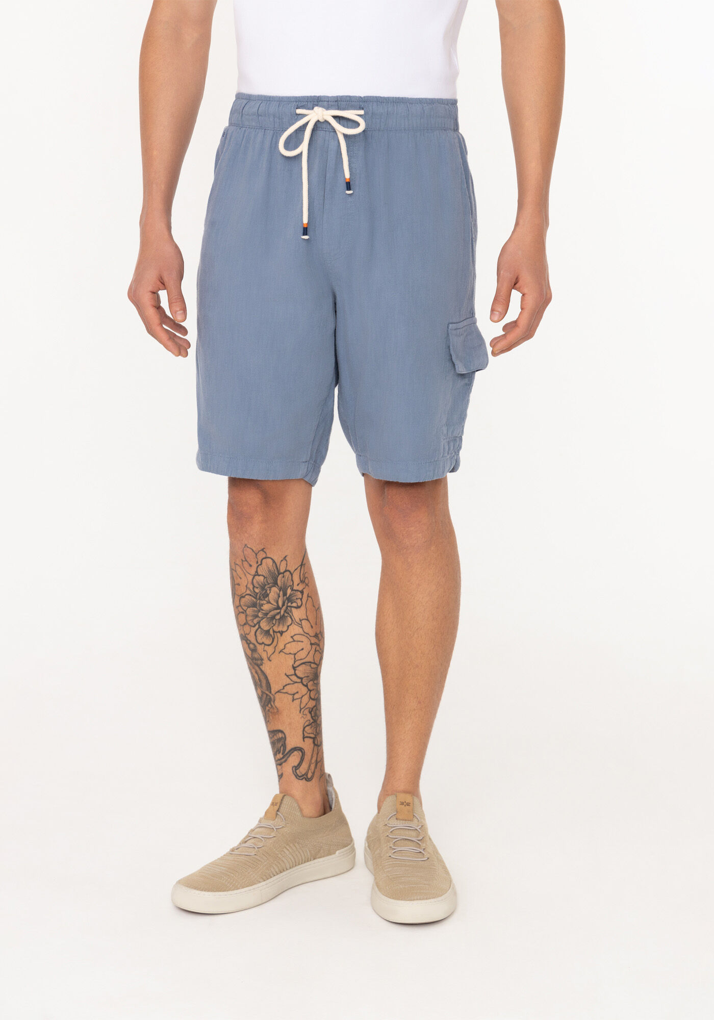 Bermuda Jogger Masculina Com Linho E El&aacute;stico No C&oacute;s, MARINHO CRISTAL, large.