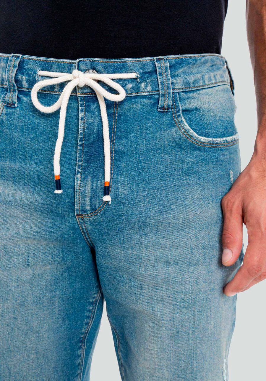 Bermuda Jeans Masculina Reta com Cadarço, JEANS, large.