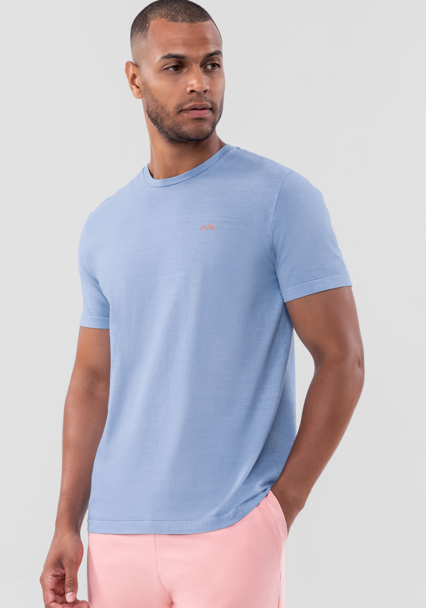 Camiseta Masculina Manga Curta com Efeito Estonado, AZUL BRUMA, large.