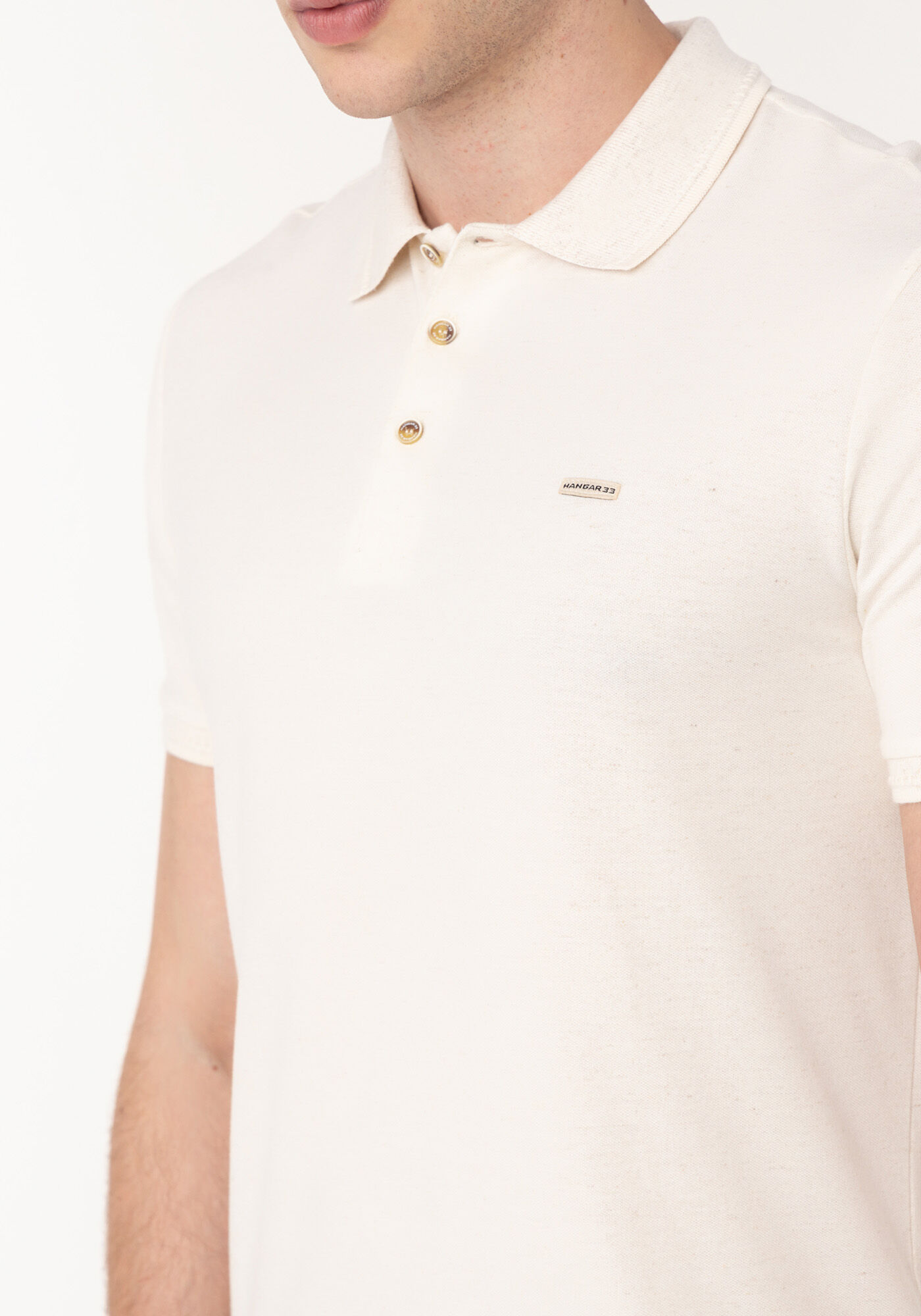 Camisa Polo De Mangas Curtas Em Malha Leve Com Linho, BRANCO OFF WHITE, large.