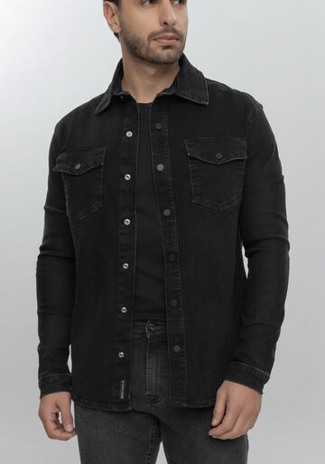 Camisa Jeans Masculina Super Stone, PRETO. Camisa Jeans Masculina Super Stone, PRETO, large.