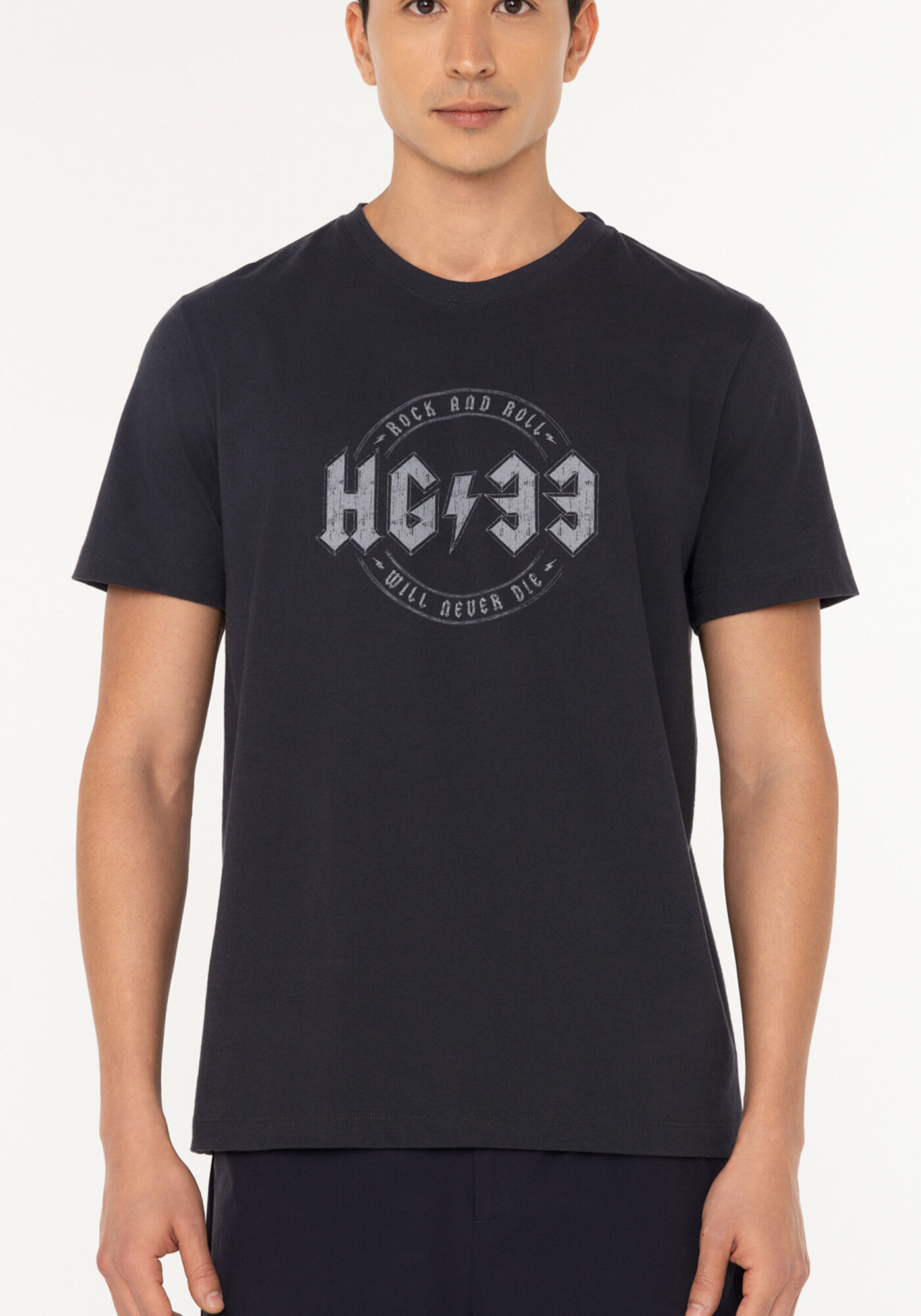 Camiseta De Mangas Curtas Com Estampa Localizada Meia Malha, PRETO, large.