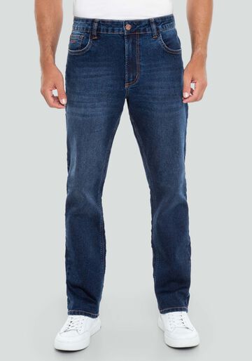 Calça Jeans Masculina Reta Escura com Elasticidade, JEANS, large.