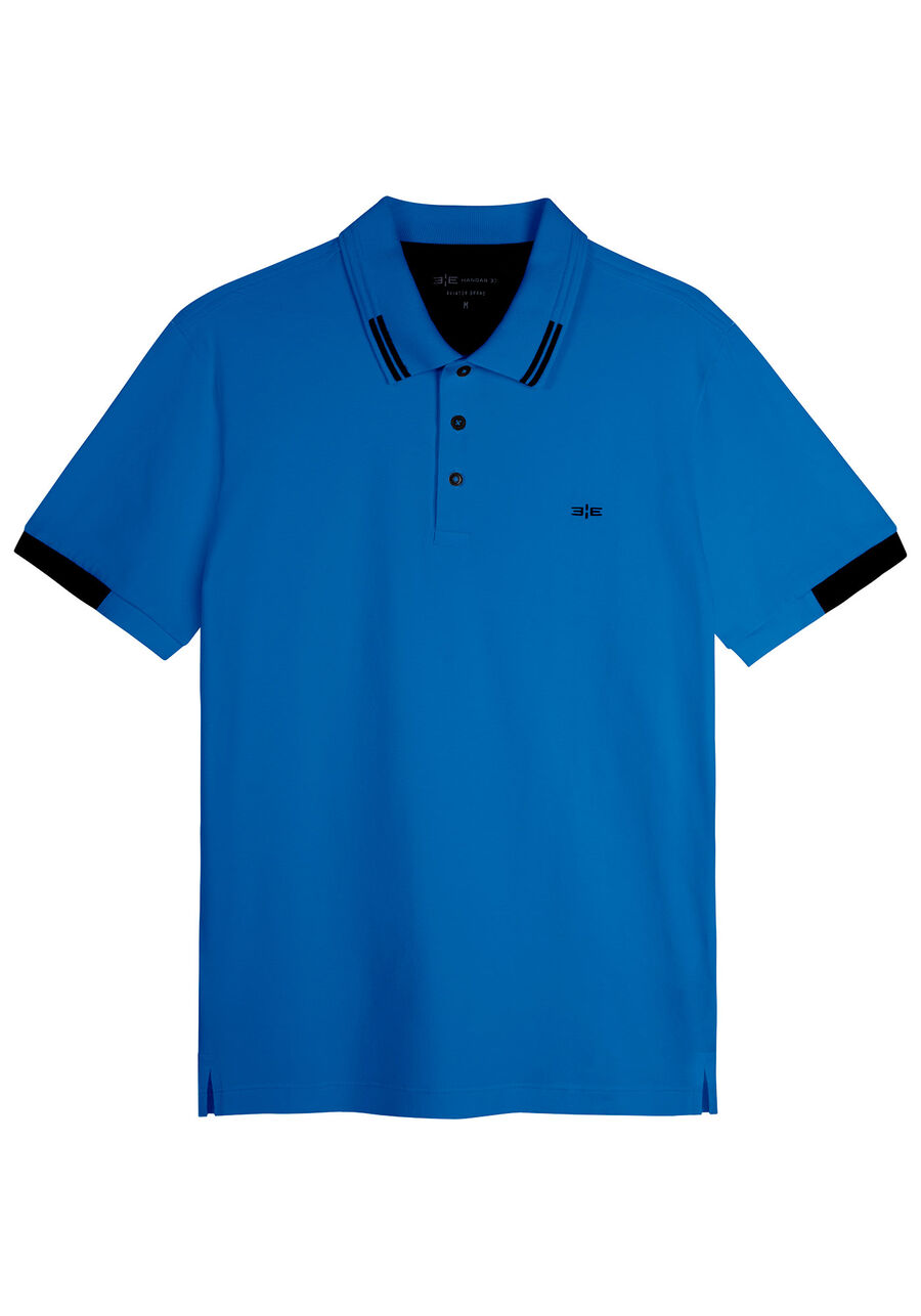 Camisa Polo Masculina em Malha Cotton, AZUL OMEGA. Camisa Polo Masculina em Malha Cotton, AZUL OMEGA, large.