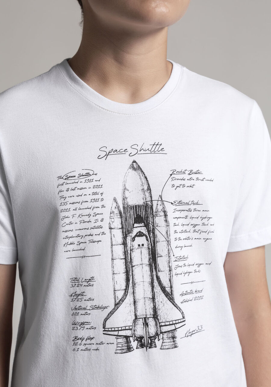 Camiseta Juvenil com Estampa Ônibus Espacial, BRANCO, large.