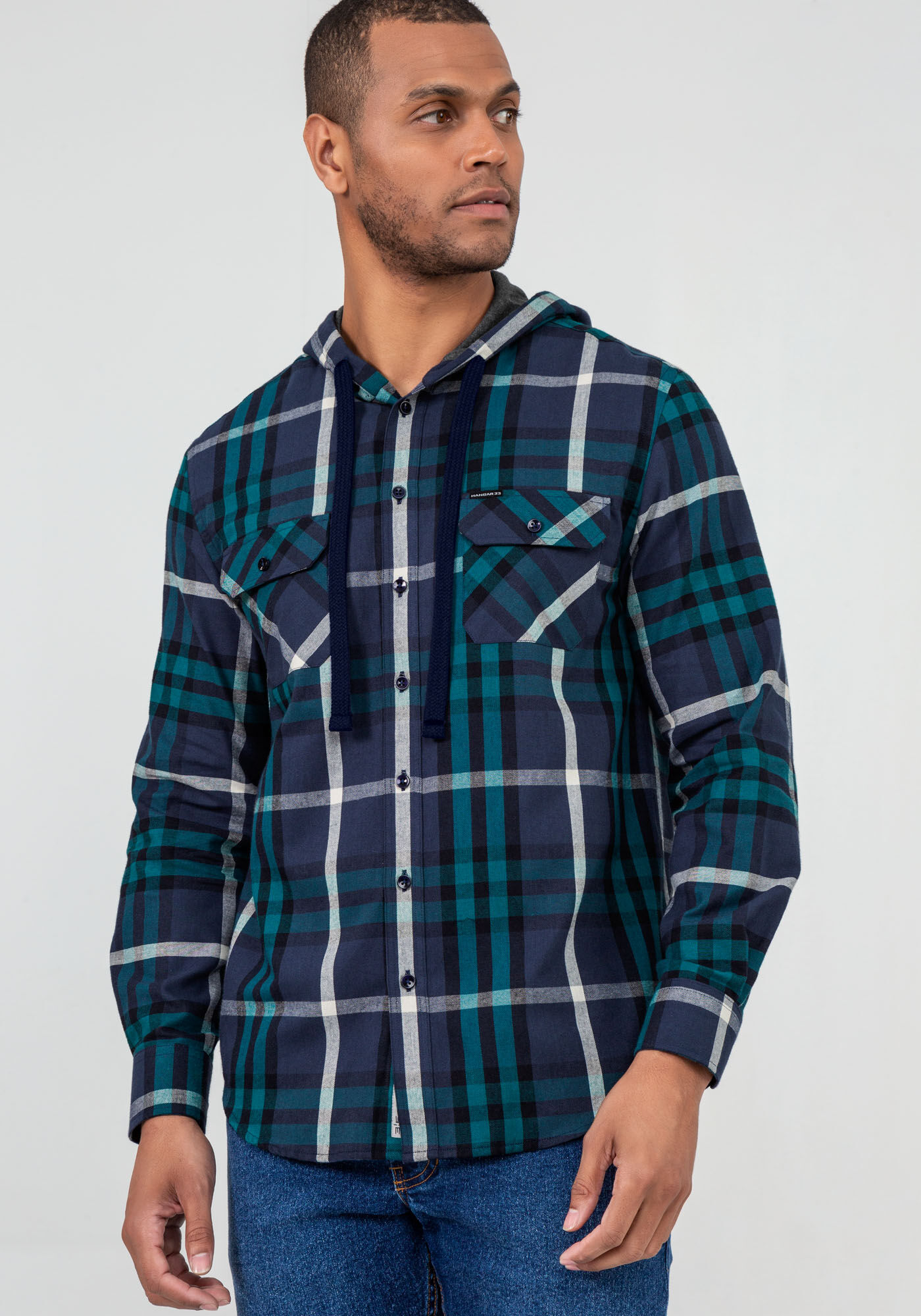 Camisa xadrez shop masculina com touca