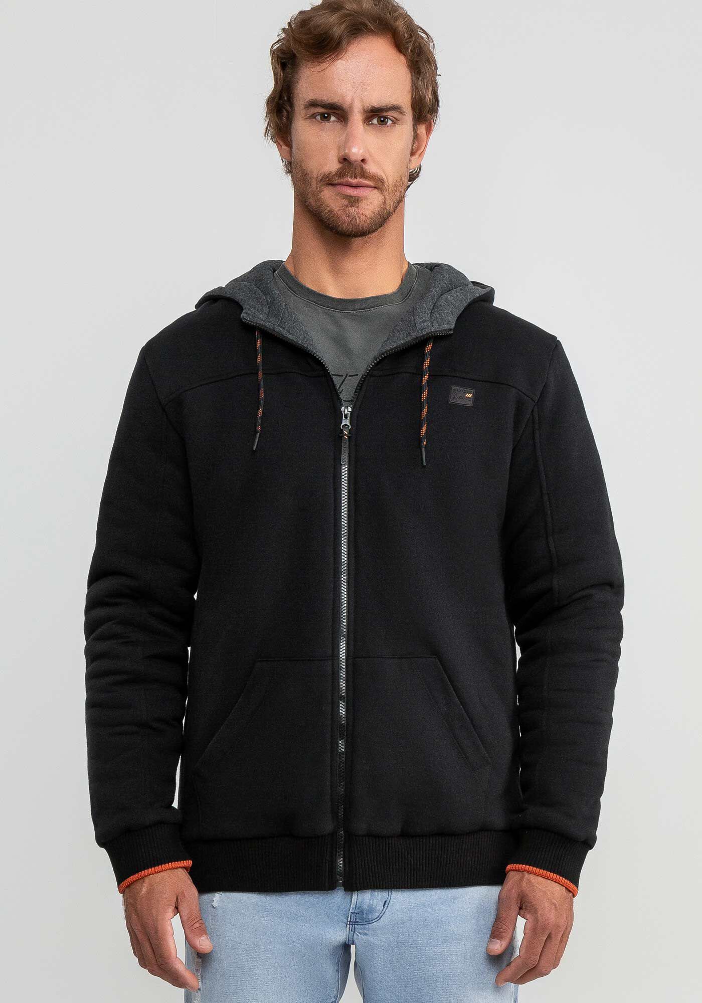 Jaqueta moletom preta masculina top