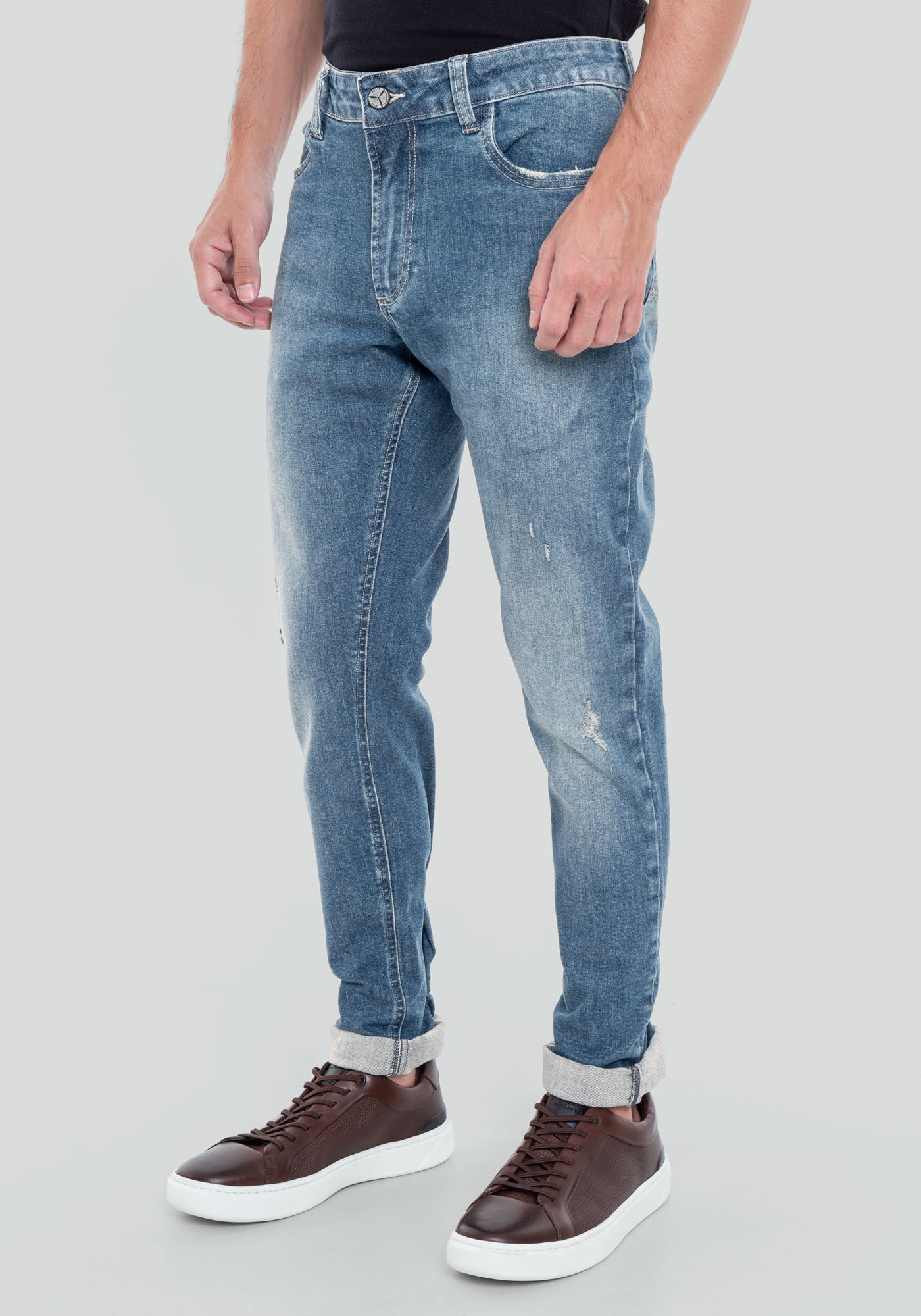 Calça jeans masculina carrot destroyed discount azul claro