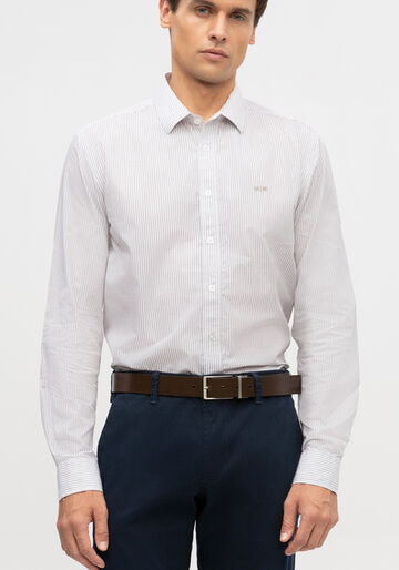 Camisa Masculina Slim Fit em Tricoline, BEGE TIGER. Camisa Masculina Slim Fit em Tricoline, BEGE TIGER, large.