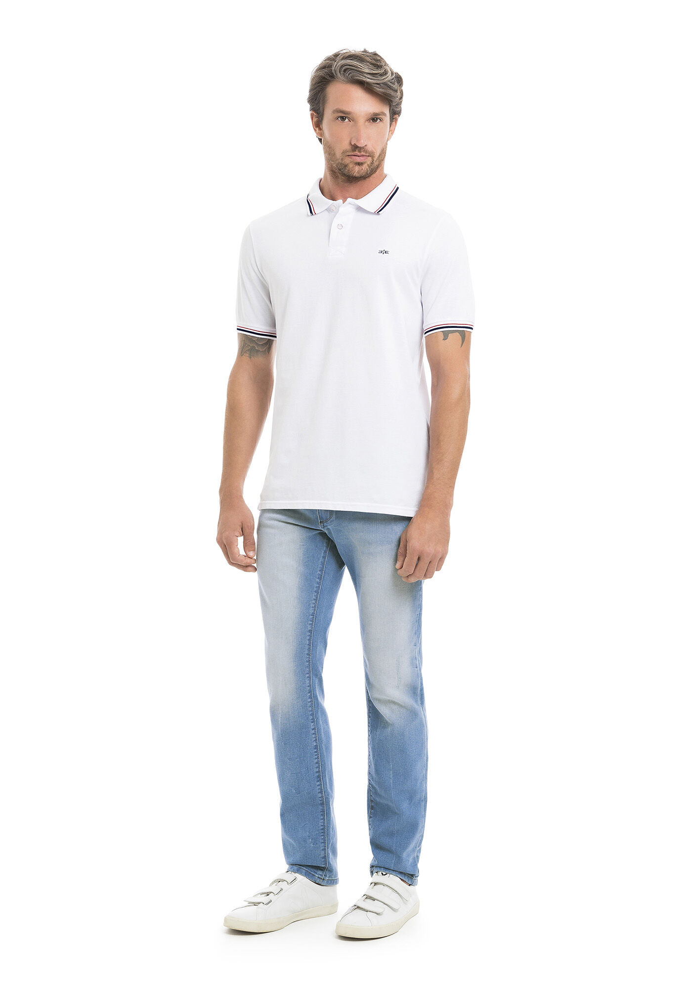 Camisa Polo Masculina Cl&aacute;ssica Piquet, BRANCO, large.