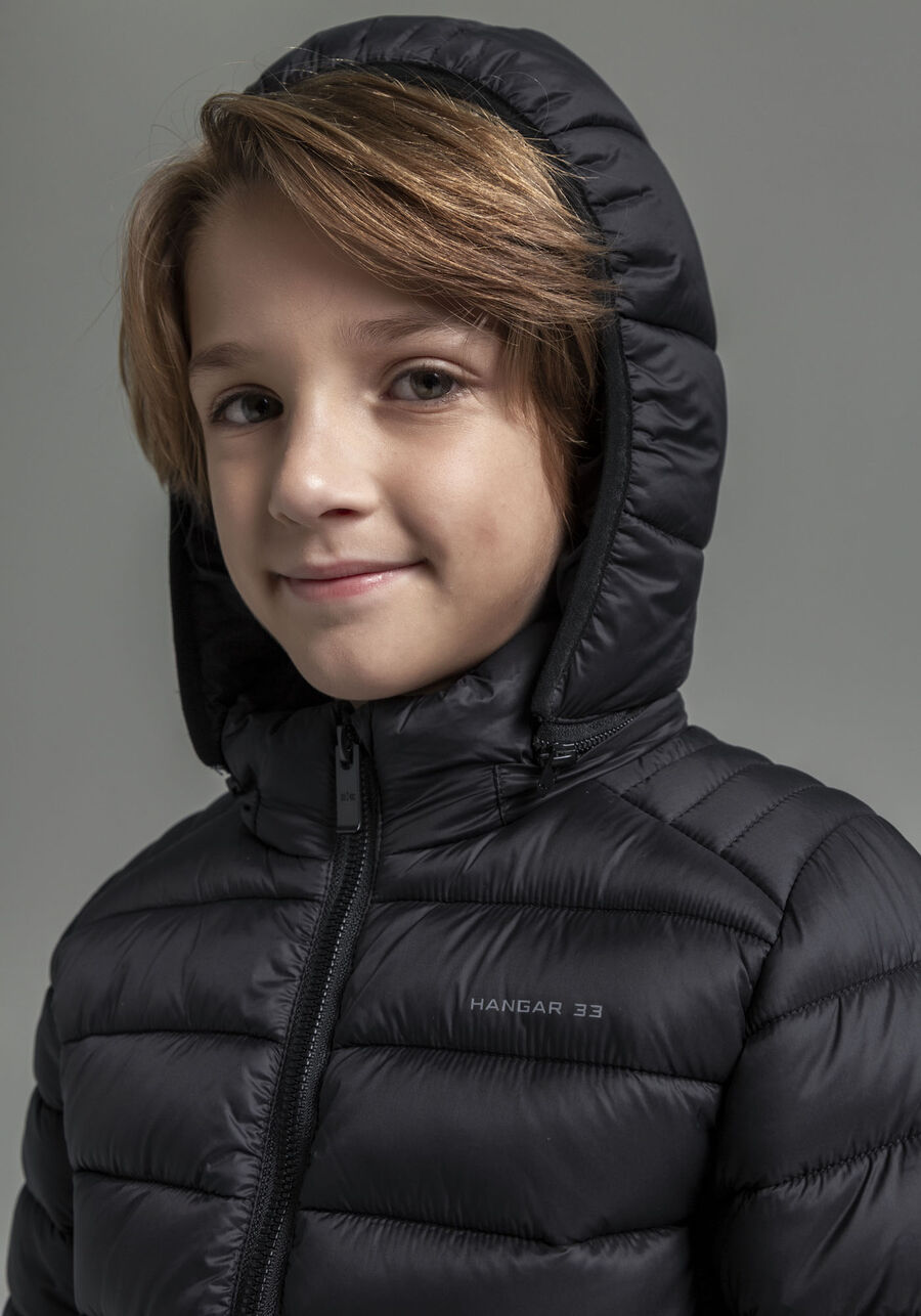 Jaqueta Puffer Infantil com Bolso Zíper, PRETO REATIVO. Jaqueta Puffer Infantil com Bolso Zíper, PRETO REATIVO, large.