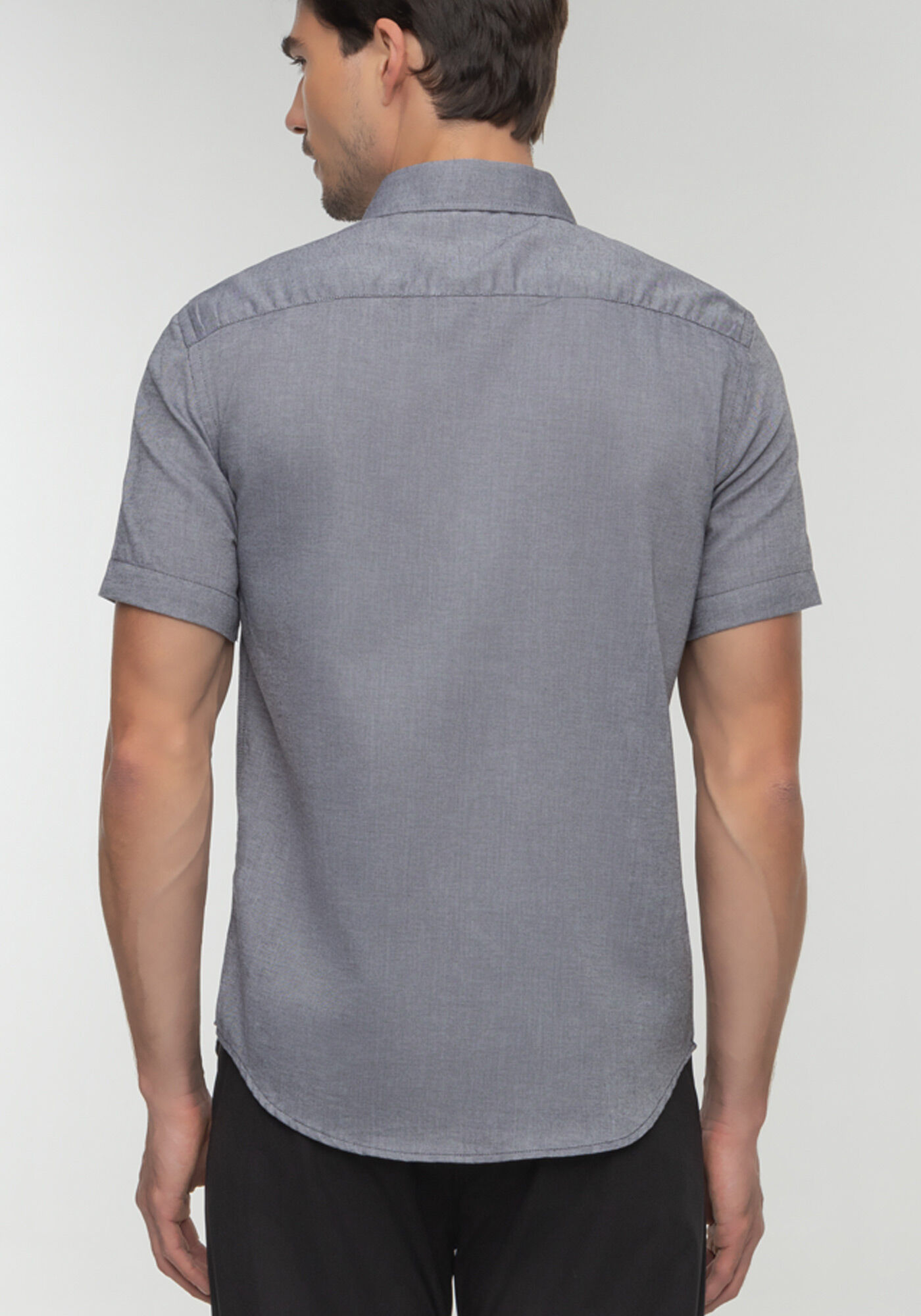 Camisa De Mangas Curtas Em Tecido Oxford, PRETO, large.