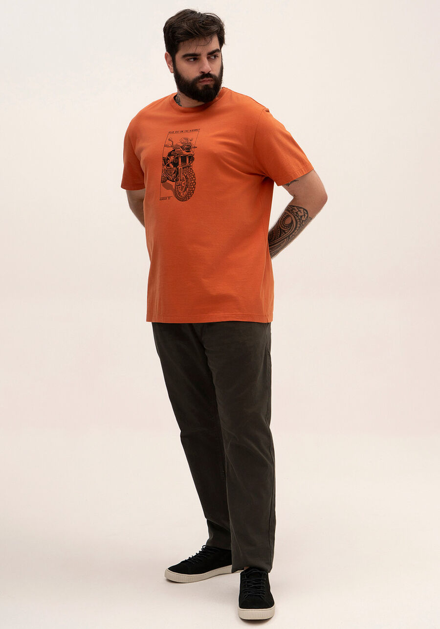 Camiseta masculina estampada big and tall, LARANJA HAPPILY. Camiseta masculina estampada big and tall, LARANJA HAPPILY, large.