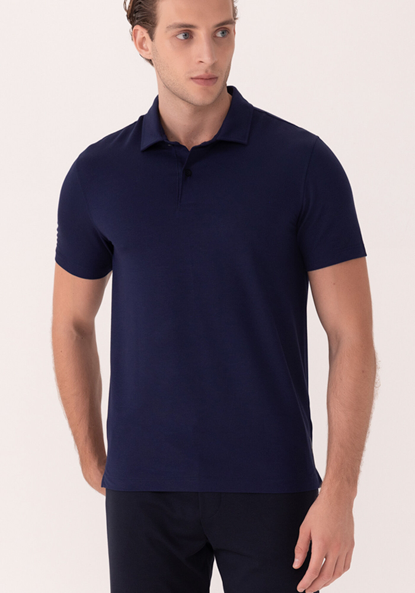 Camisa Polo De Mangas Curtas Em Malha Com Elastano, MARINHO ACTION, large.