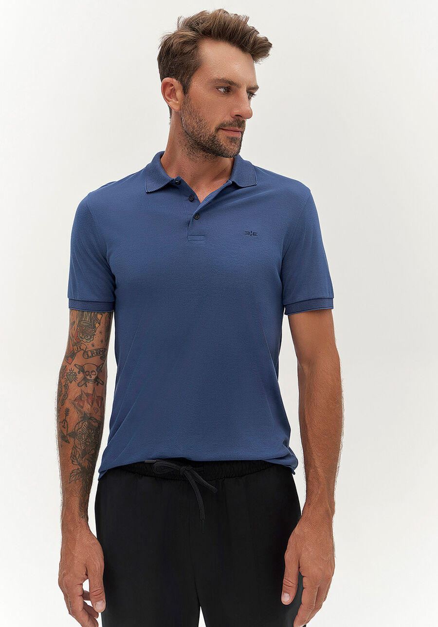 Camisa Polo Masculina em Malha Modal, AZUL SPARK. Camisa Polo Masculina em Malha Modal, AZUL SPARK, large.